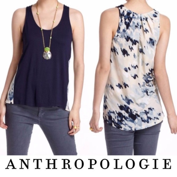Anthropologie Tops - Anthropologie Deletta - Aerial Terra Navy Tank Watercolor print back